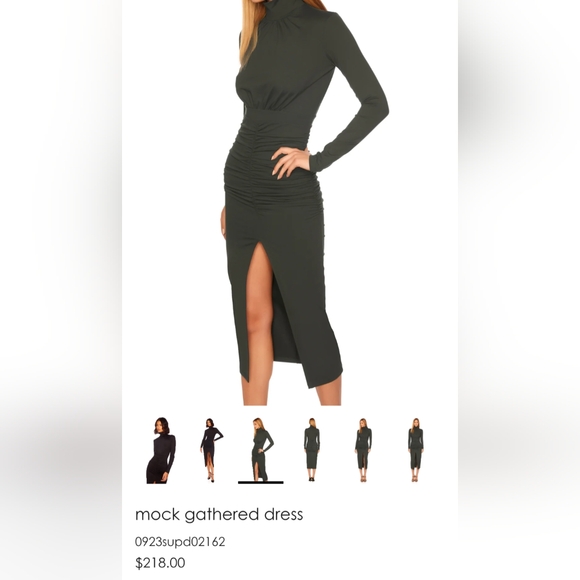 Revolve Susana Monaco mock gathered dress NWT size XL Color Hunter Green - Picture 3 of 9